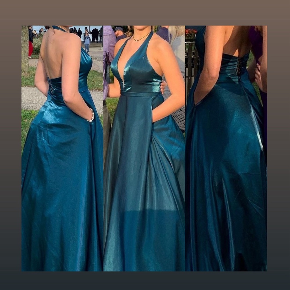 LONG TEAL HOCO DRESS